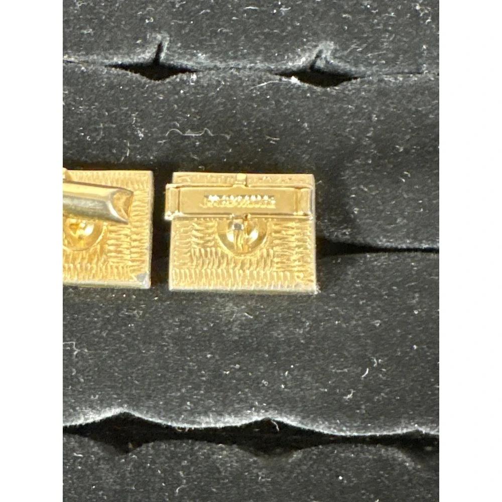 Vintage Brutalist Gold Tone Square Cufflinks Abstract Textured Mid Century Moder